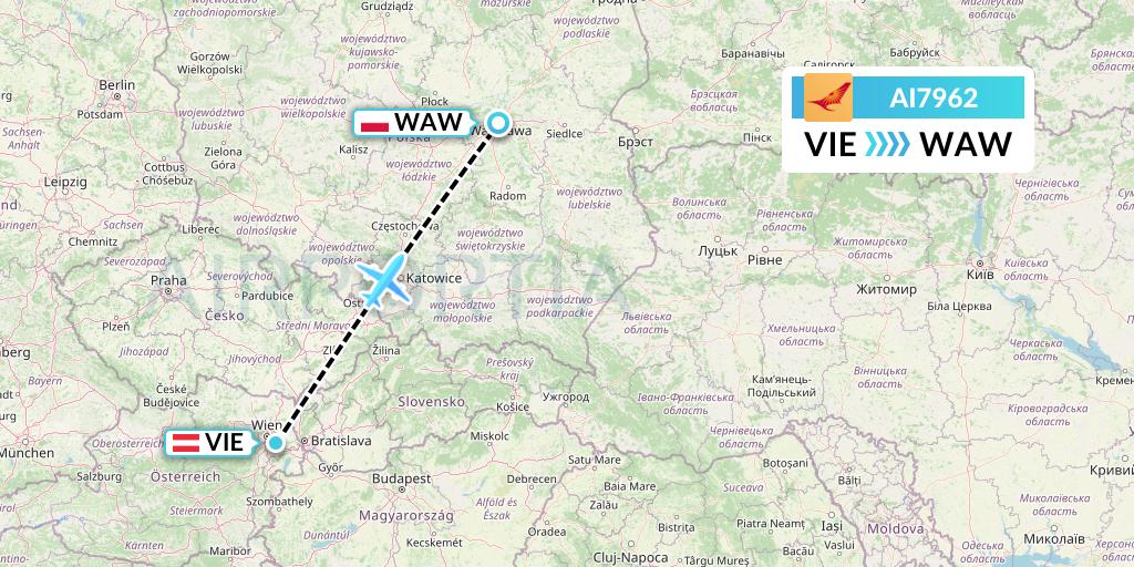 AI7962 Air India Flight Map: Vienna to Warsaw