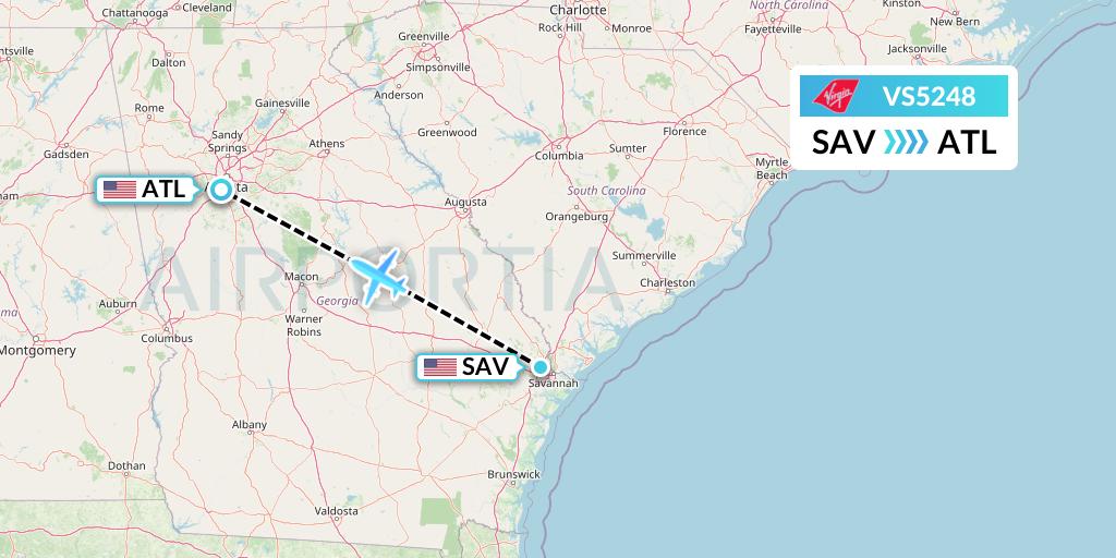 VS5248 Virgin Atlantic Airways Flight Map: Savannah to Atlanta
