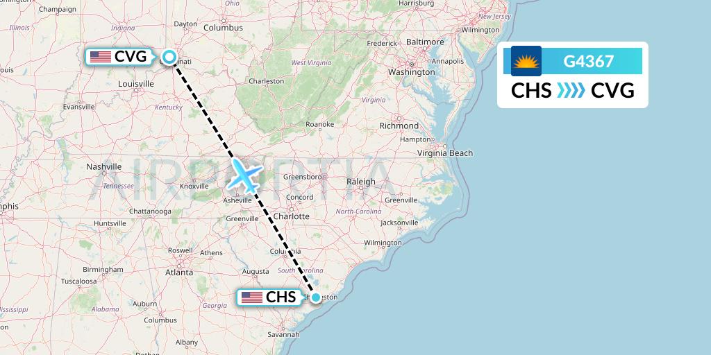 G4367 Allegiant Air Flight Map: Charleston to Cincinnati