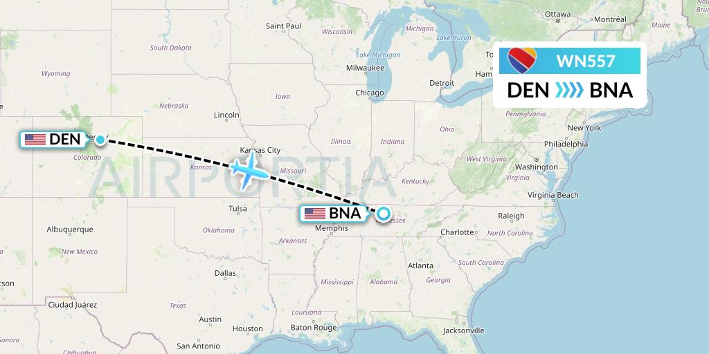 WN557 Southwest Airlines Flight Map: Denver to Nashville