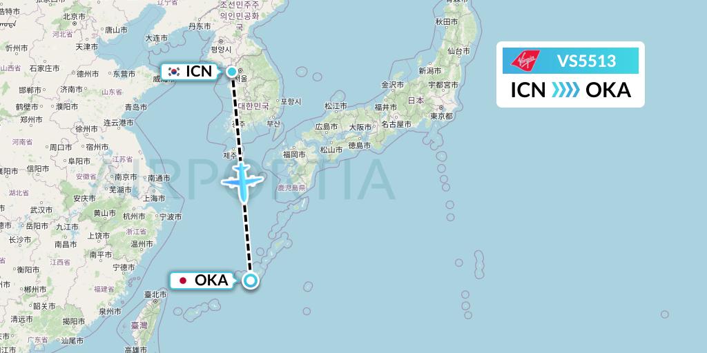 VS5513 Virgin Atlantic Airways Flight Map: Seoul to Naha
