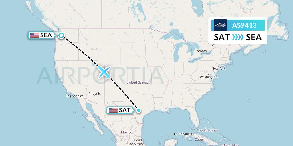 AS9413 Alaska Airlines Flight Map: San Antonio to Seattle