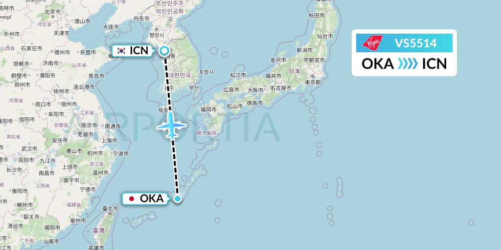 VS5514 Virgin Atlantic Airways Flight Map: Naha to Seoul