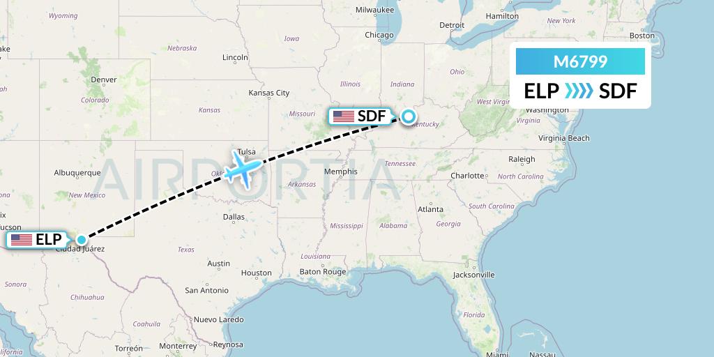 M6799 Amerijet International Flight Map: El Paso to Louisville