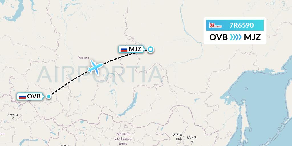 7R6590 Rusline Flight Map: Novosibirsk to Mirny