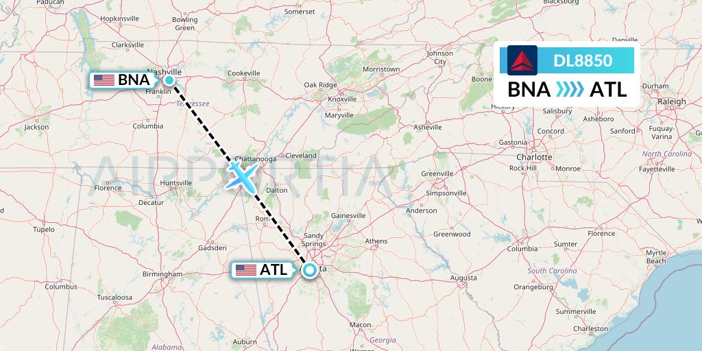 DL8850 Delta Air Lines Flight Map: Nashville to Atlanta