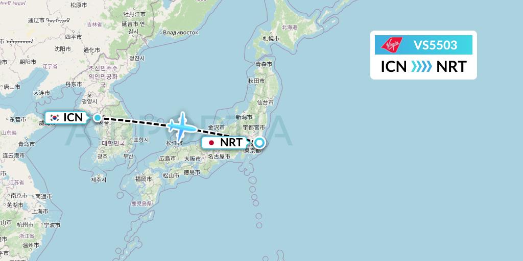 VS5503 Virgin Atlantic Airways Flight Map: Seoul to Tokyo