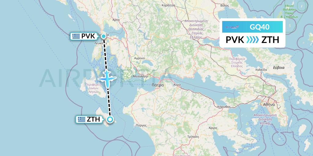GQ40 Sky Express (Greece) Flight Map: Preveza to Zakynthos