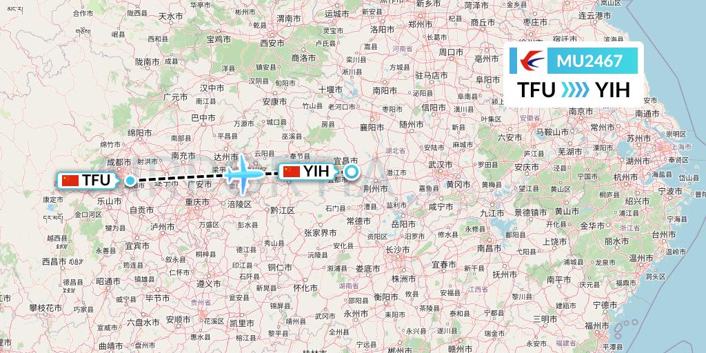 MU2467 China Eastern Airlines Flight Map: Chengdu to Yichang