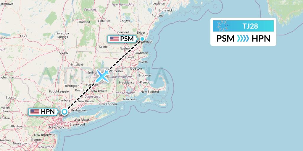TJ28 Tradewind Aviation Flight Map: Portsmouth to White Plains