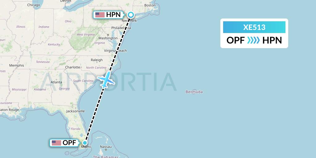 XE513 Jsx Flight Map: Miami to White Plains