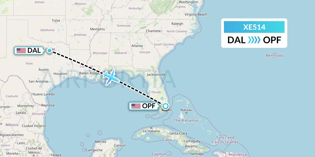 XE514 Jsx Flight Map: Dallas to Miami
