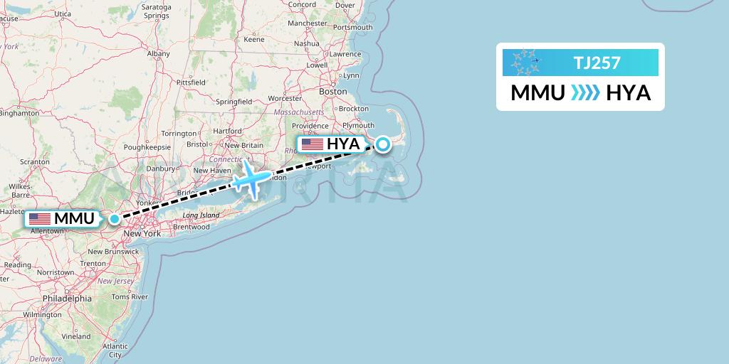 TJ257 Tradewind Aviation Flight Map: Morristown to Hyannis
