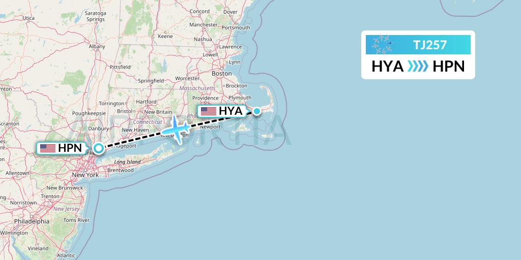TJ257 Tradewind Aviation Flight Map: Hyannis to White Plains