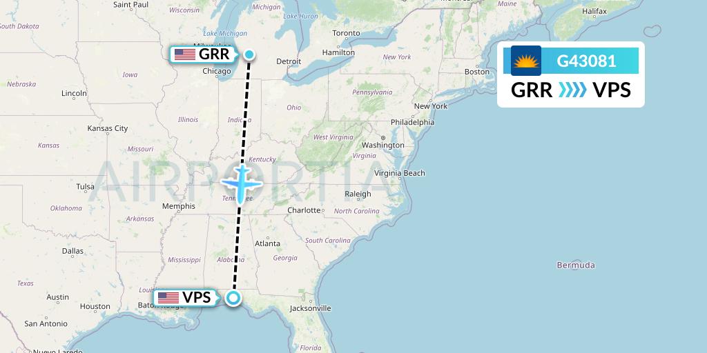 G43081 Allegiant Air Flight Map: Grand Rapids to Valparaiso