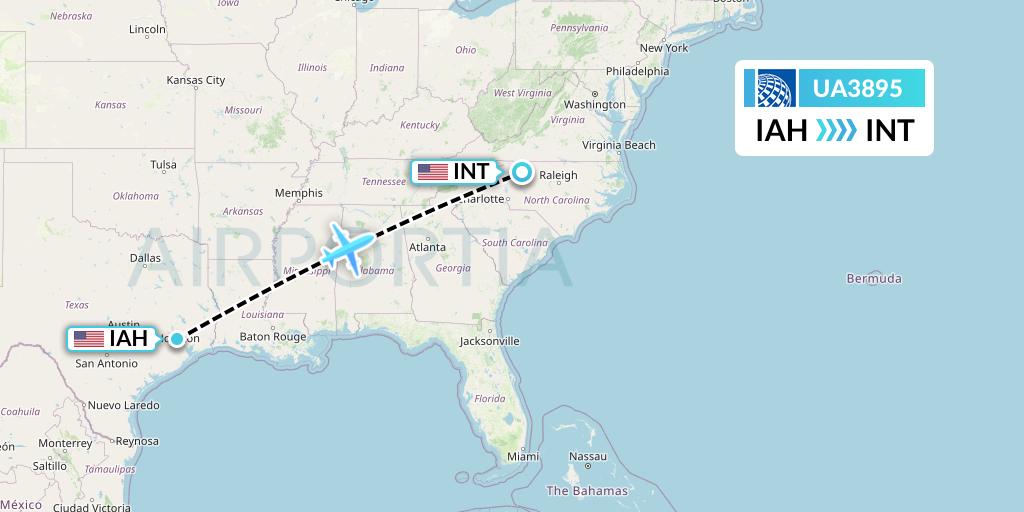 UA3895 United Airlines Flight Map: Houston to Winston-Salem
