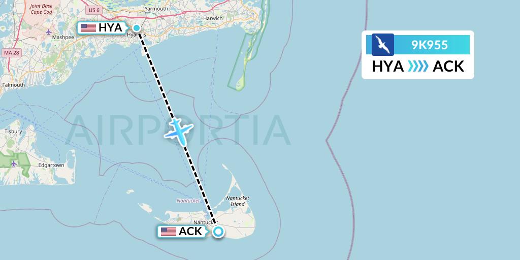 9K955 Cape Air Flight Map: Hyannis to Nantucket