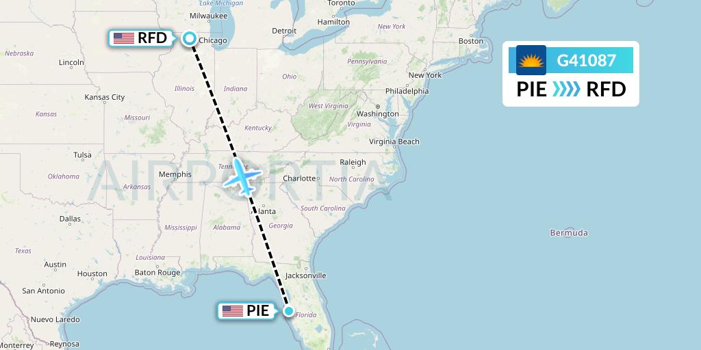 G41087 Allegiant Air Flight Map: St. Petersburg to Chicago