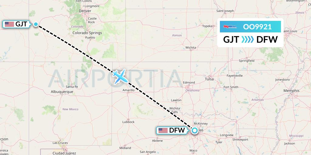 OO9921 SkyWest Airlines Flight Map: Grand Junction to Dallas
