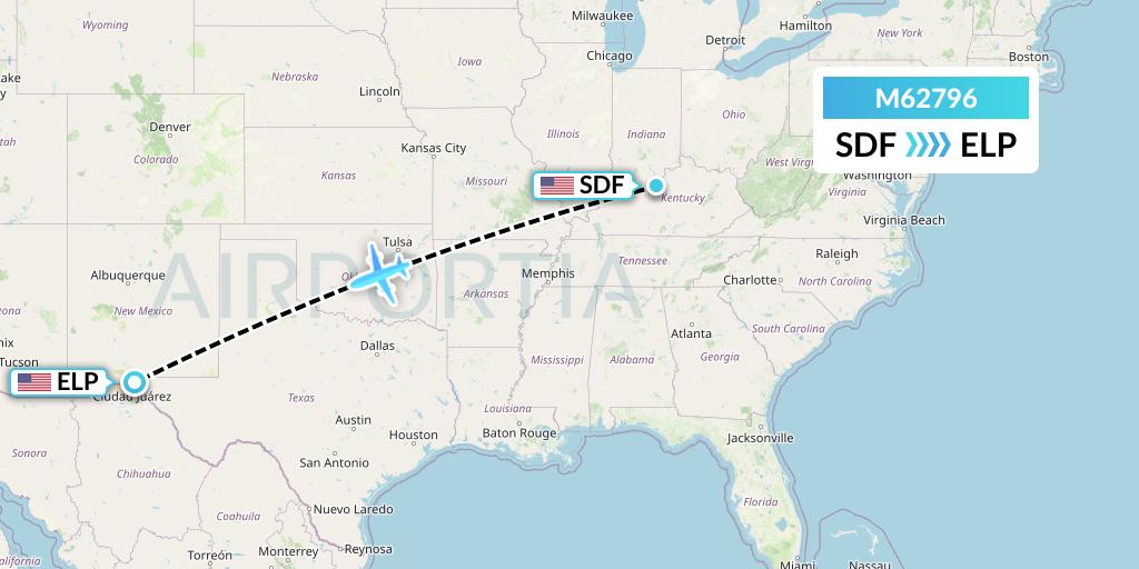M62796 Amerijet International Flight Map: Louisville to El Paso