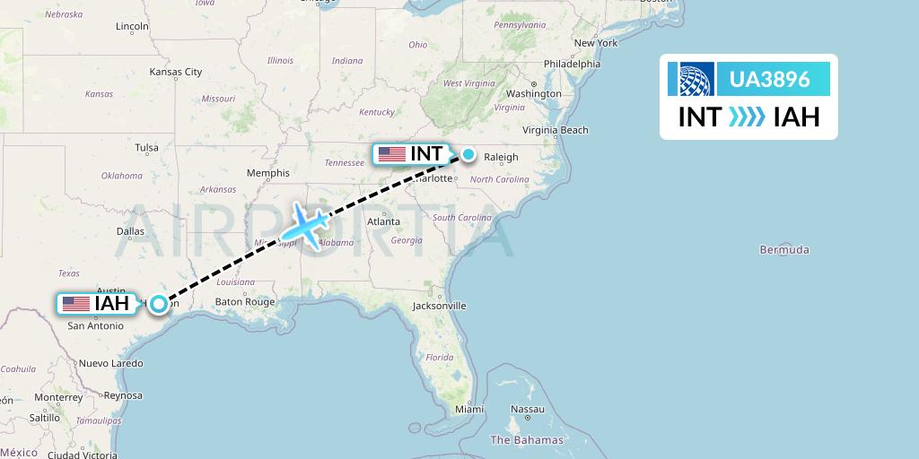 UA3896 United Airlines Flight Map: Winston-Salem to Houston