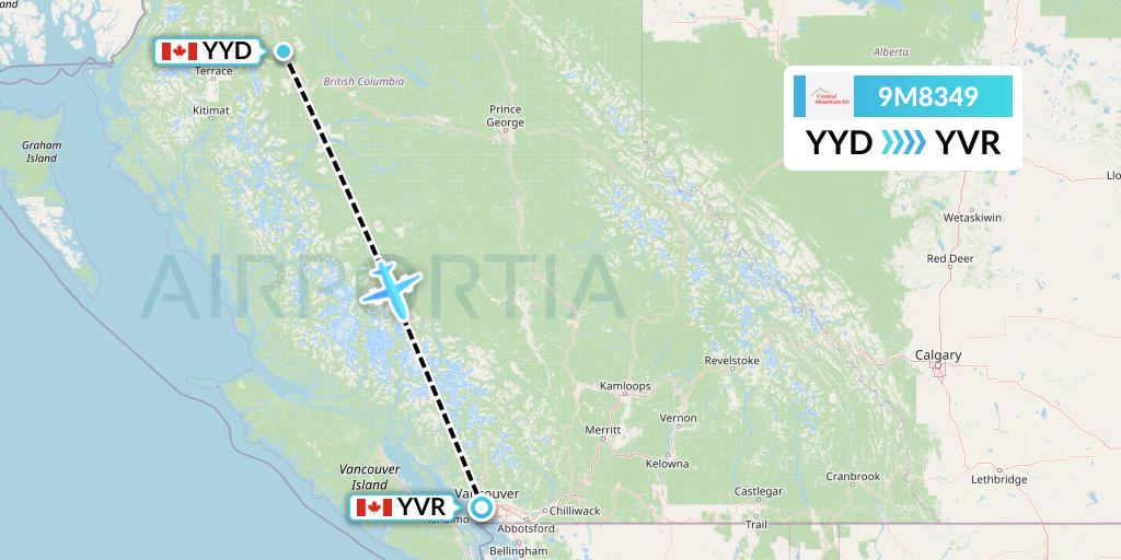 9M8349 Central Mountain Air Flight Map: Smithers to Vancouver