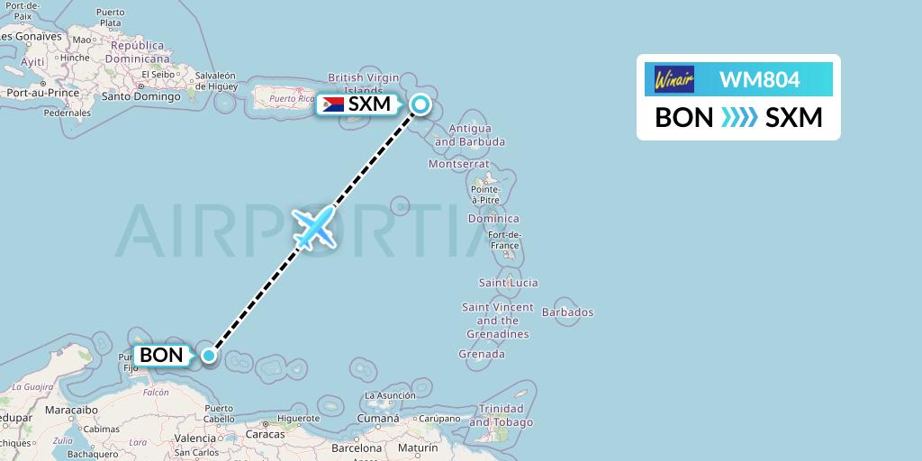 WM804 Winair Flight Map: Bonaire to Sint Maarten