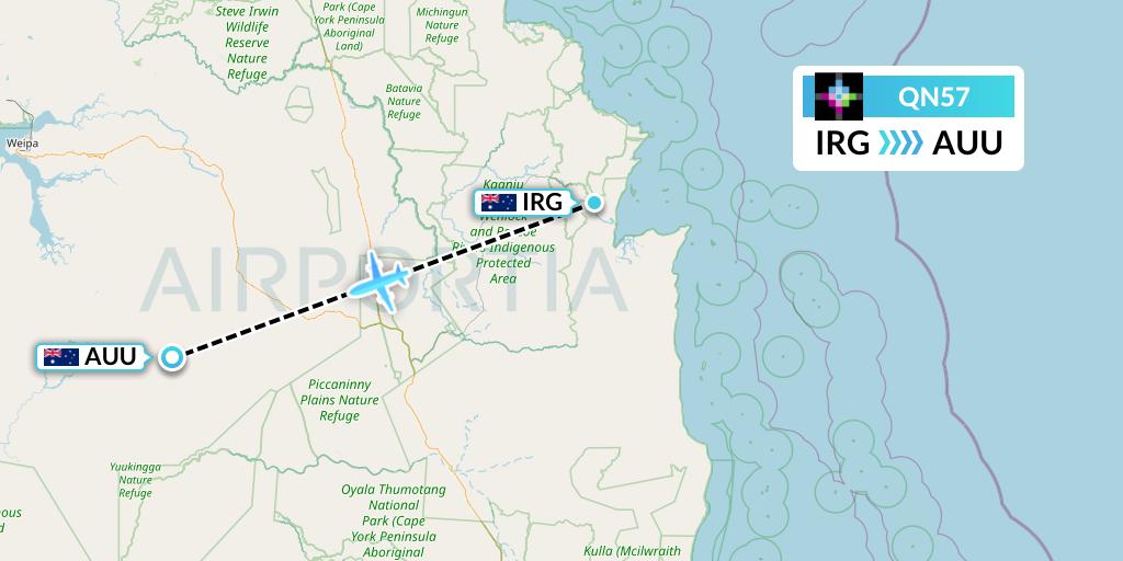 QN57 Skytrans Flight Map: Australia to Aurukun