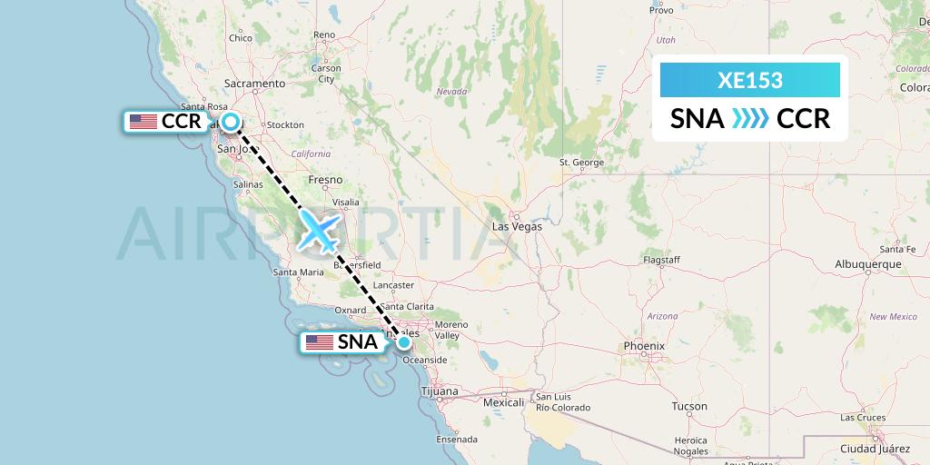 XE153 Jsx Flight Map: Orange County to Concord