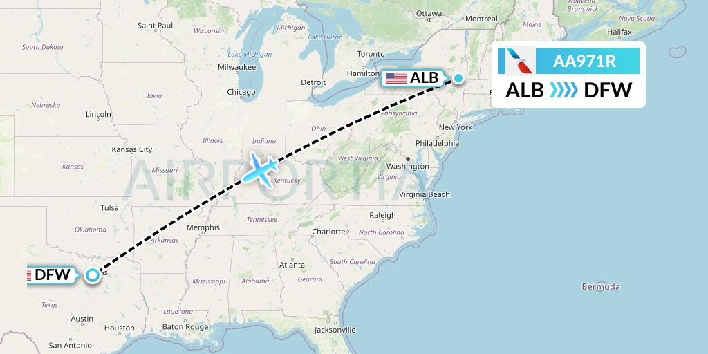 AA971R American Airlines Flight Map: Albany to Dallas