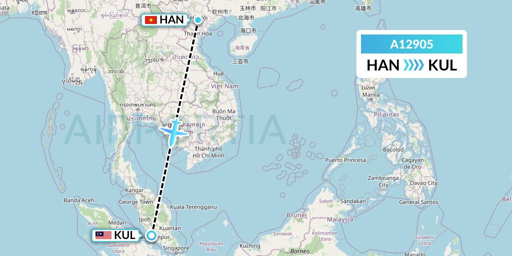 A12905 A.p.g. Distribution Systems Flight Map: Hanoi to Kuala Lumpur