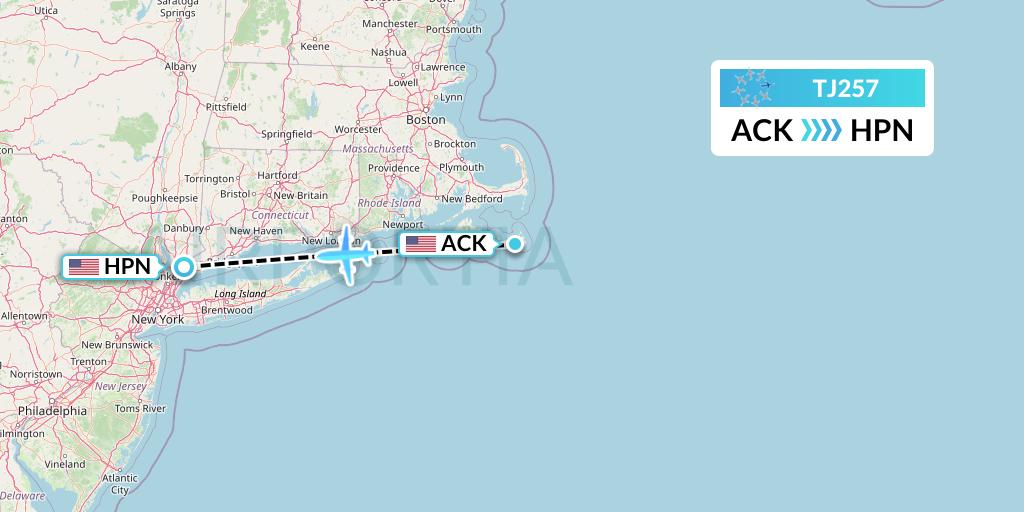 TJ257 Tradewind Aviation Flight Map: Nantucket to White Plains