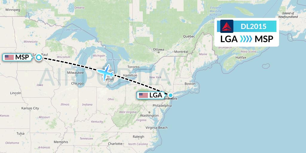 DL2015 Delta Air Lines Flight Map: New York to Minneapolis