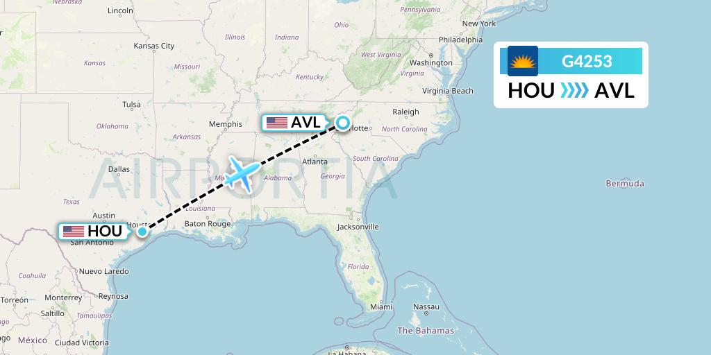 G4253 Allegiant Air Flight Map: Houston to Asheville