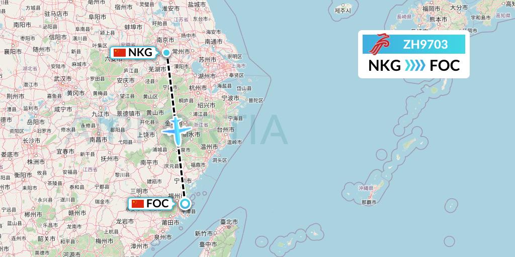ZH9703 Shenzhen Airlines Flight Map: Nanjing to Fuzhou