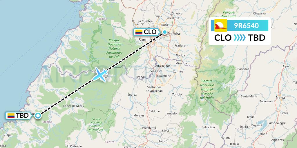 9R6540 Satena Flight Map: Cali to Timbiqui