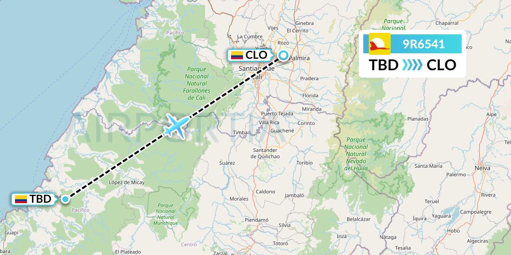 9R6541 Satena Flight Map: Timbiqui to Cali