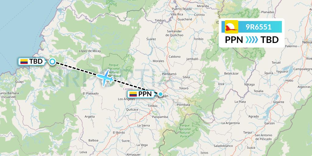 9R6551 Satena Flight Map: Popayan to Timbiqui