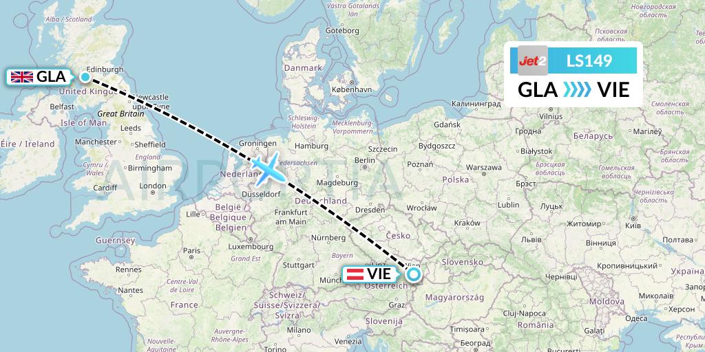 LS149 Jet2 Flight Map: Glasgow to Vienna