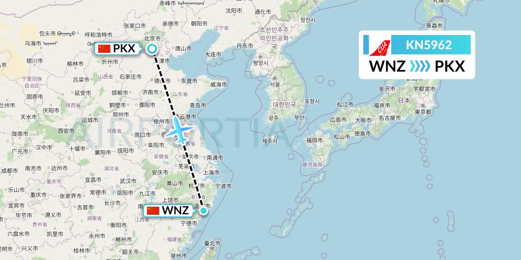 KN5962 China United Airlines Flight Map: Wenzhou to Beijing