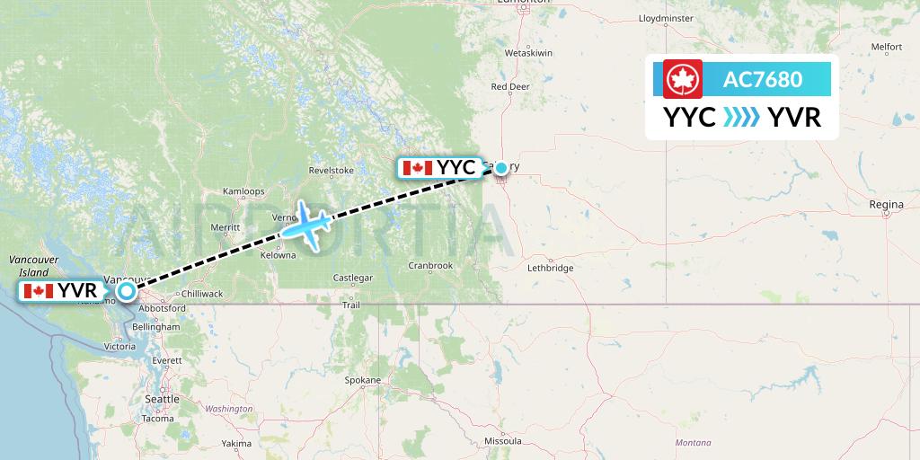 AC7680 Air Canada Flight Map: Calgary to Vancouver
