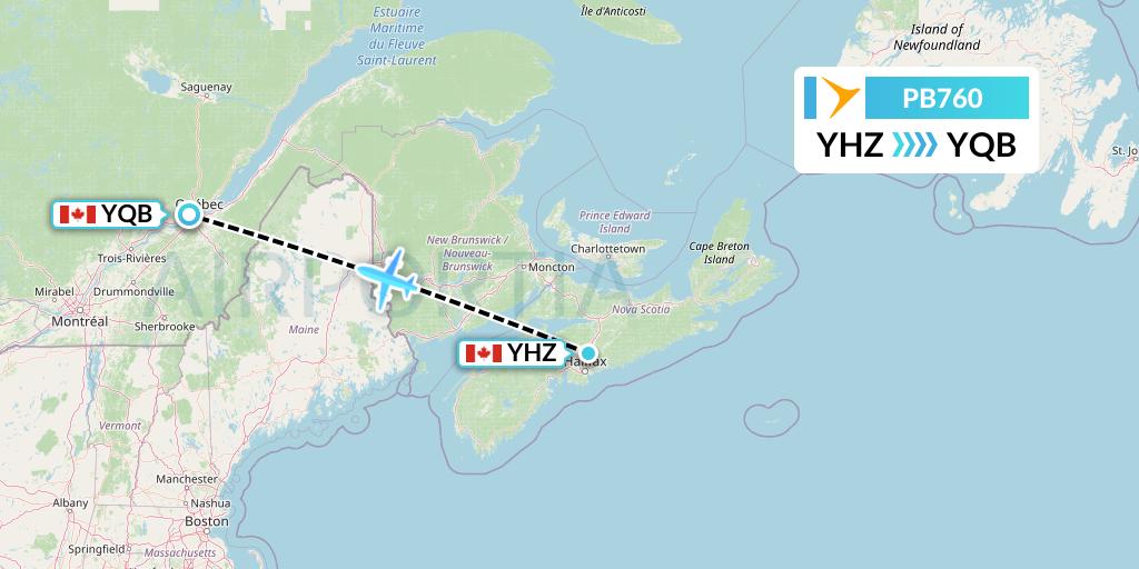 PB760 PAL Airlines Flight Map: Halifax to Quebec