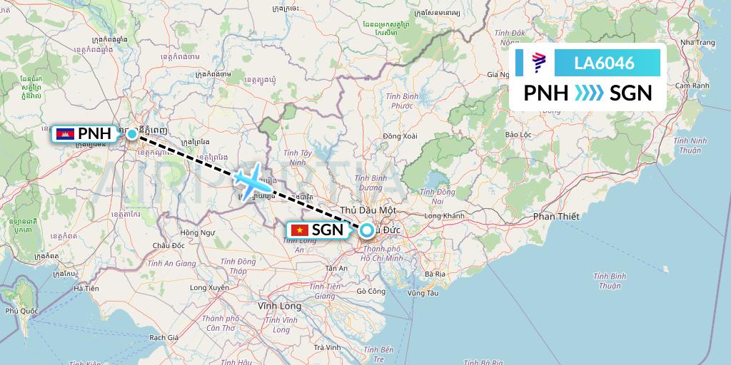 LA6046 LAN Airlines Flight Map: Phnom Penh to Ho Chi Minh City