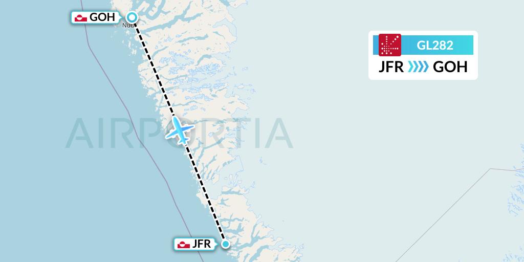 GL282 Air Greenland Flight Map: Paamiut to Nuuk