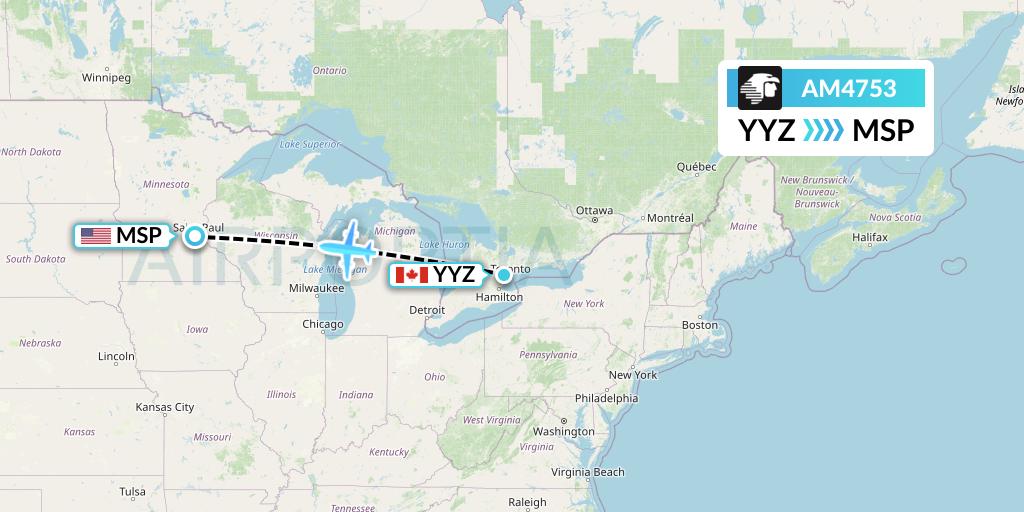 AM4753 Aeromexico Flight Map: Toronto to Minneapolis