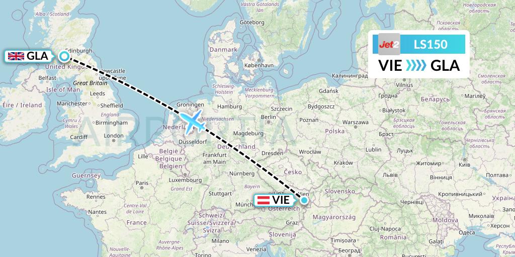 LS150 Jet2 Flight Map: Vienna to Glasgow