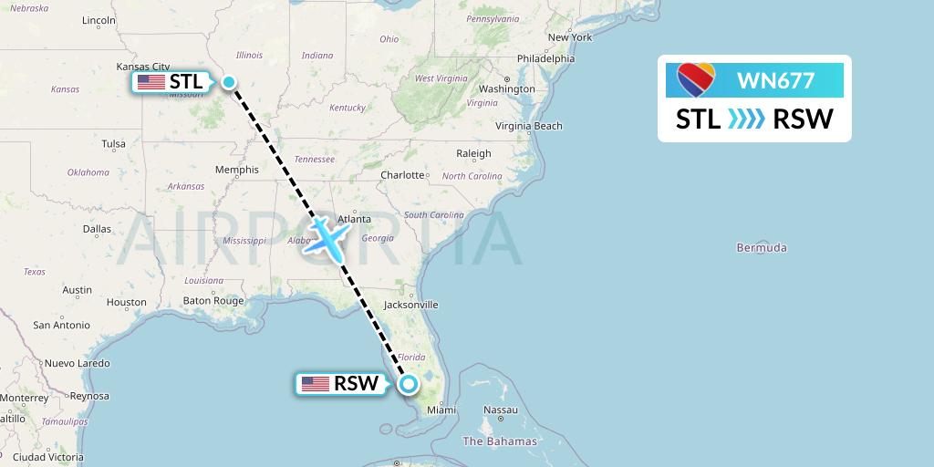 WN677 Southwest Airlines Flight Map: St. Louis to Fort Myers