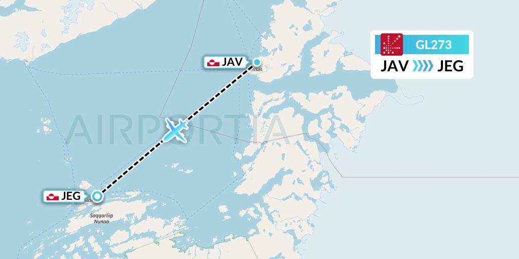 GL273 Air Greenland Flight Map: Ilulissat to Aasiaat