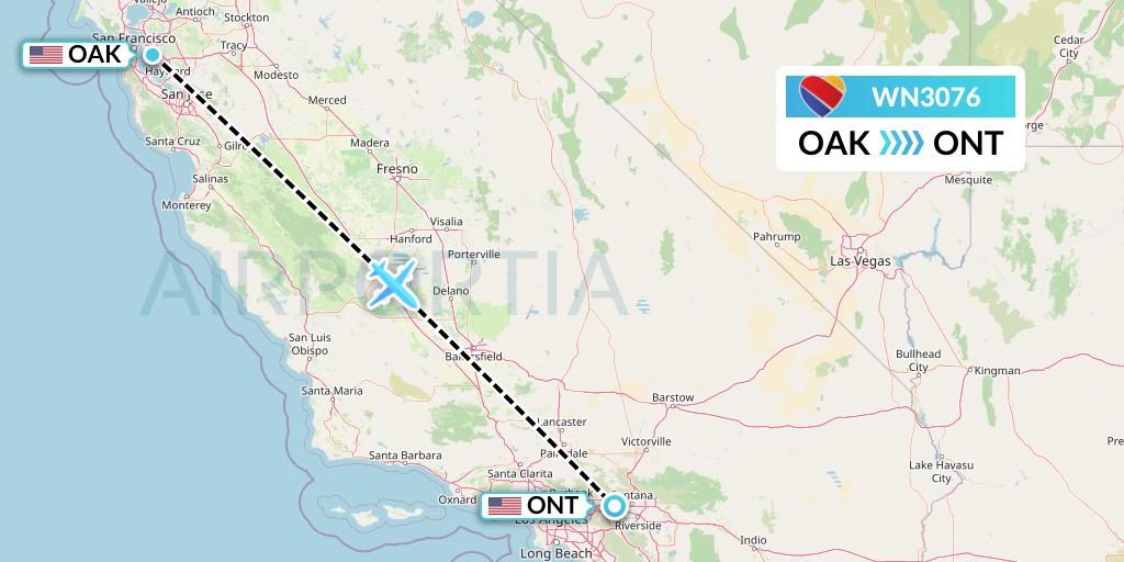 WN3076 Southwest Airlines Flight Map: Oakland to Ontario