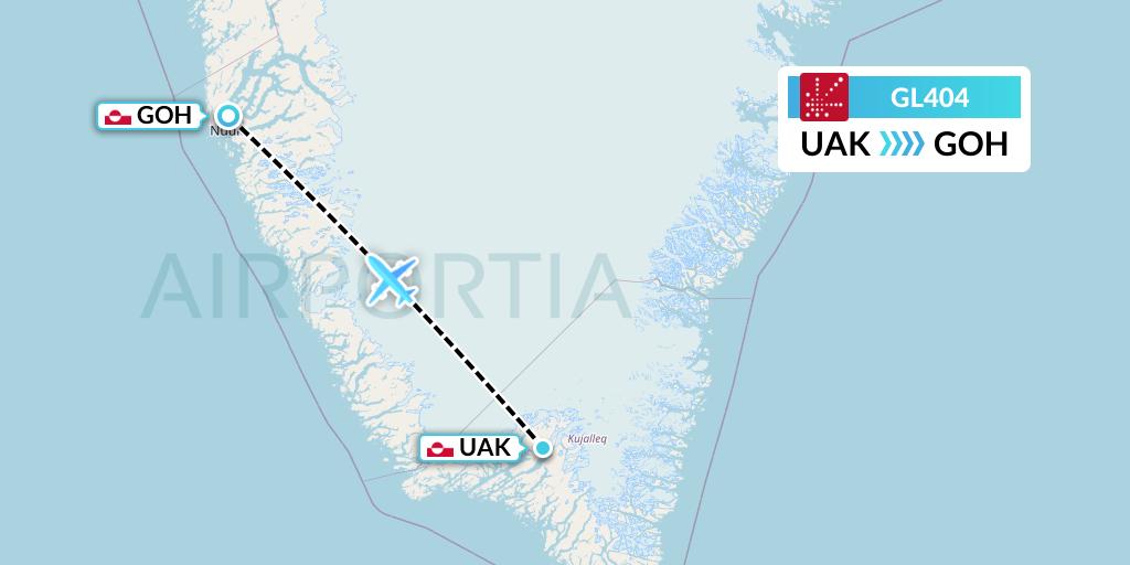 GL404 Air Greenland Flight Map: Narsarsuaq to Nuuk